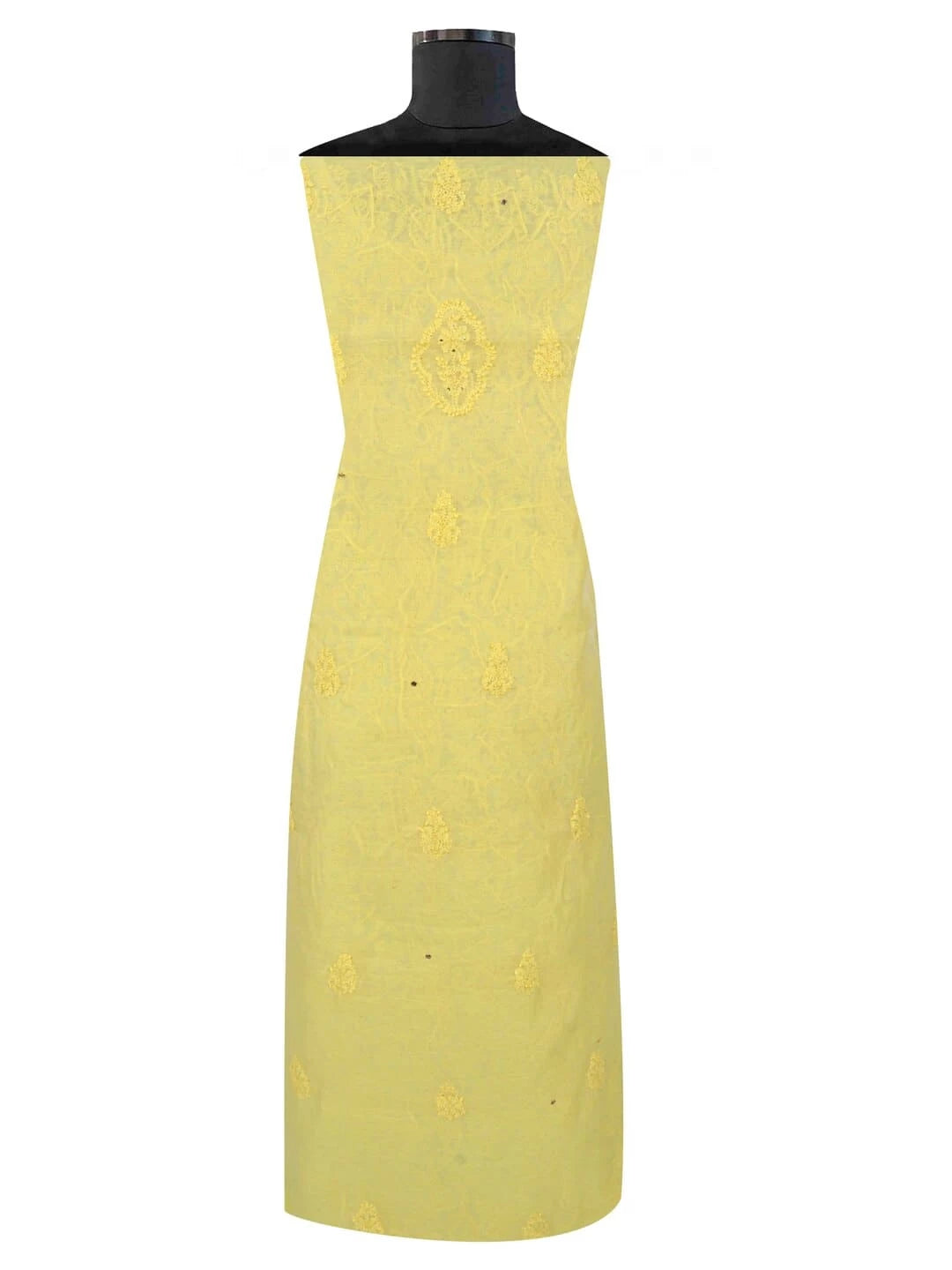 Ada Hand Embroidered Lemon Chanderi Lucknowi Chikankari Unstitched Kurta Piece With Muqaish Work 01A128084