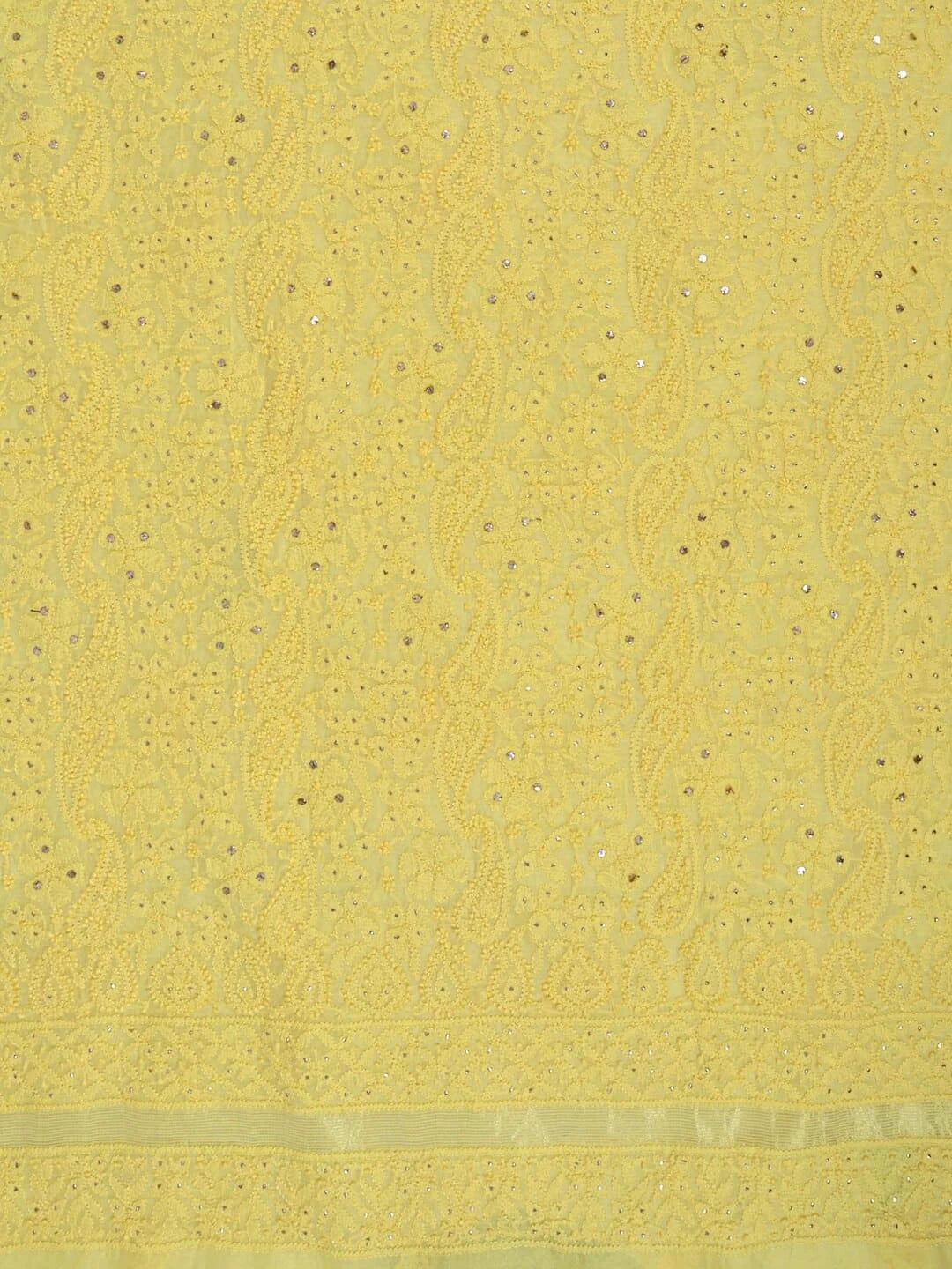 Ada Hand Embroidered Lemon Chanderi Lucknowi Chikankari Unstitched Kurta Piece With Muqaish Work 01A128084