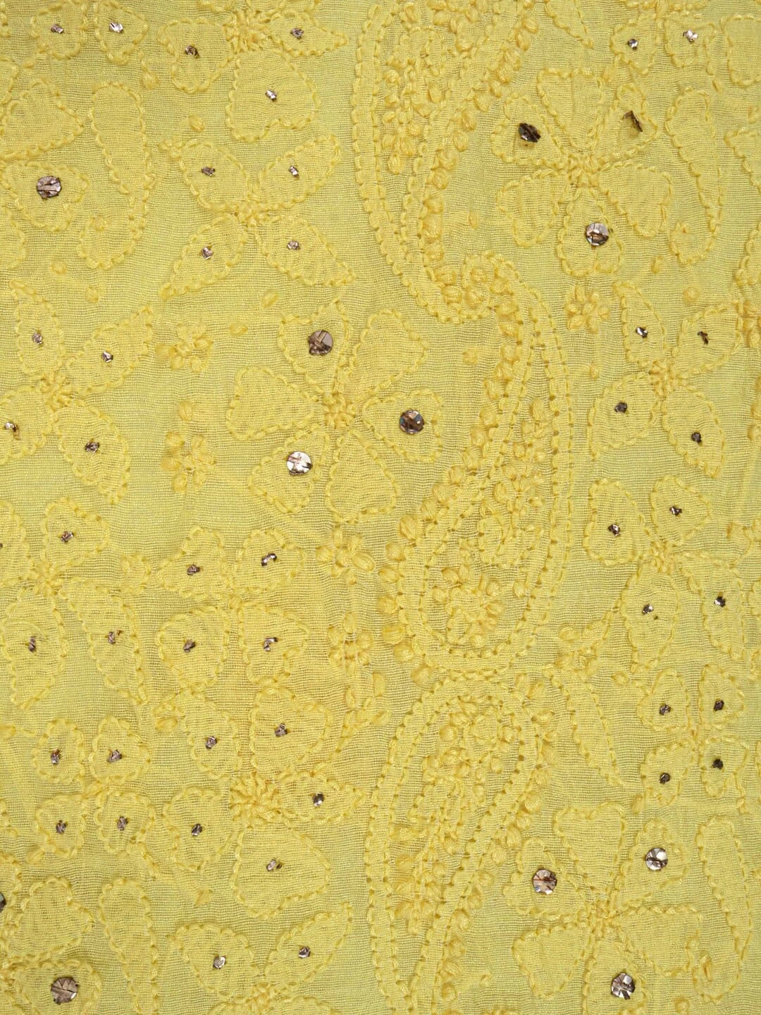 Ada Hand Embroidered Lemon Chanderi Lucknowi Chikankari Unstitched Kurta Piece With Muqaish Work 01A128084