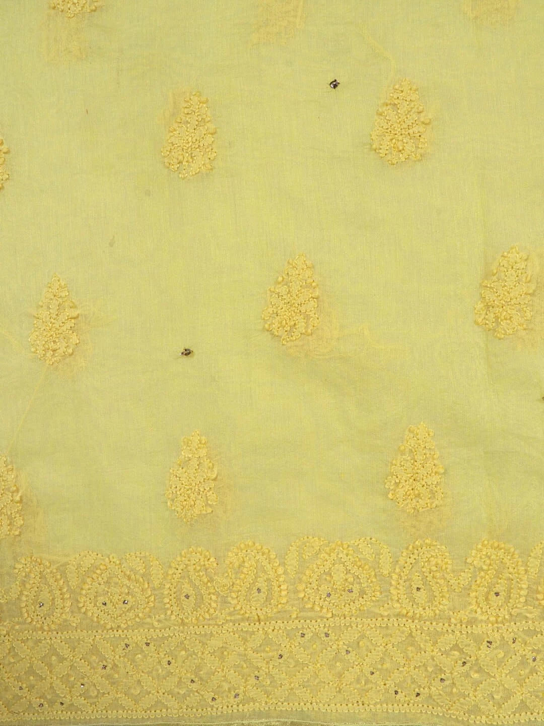 Ada Hand Embroidered Lemon Chanderi Lucknowi Chikankari Unstitched Kurta Piece With Muqaish Work 01A128084