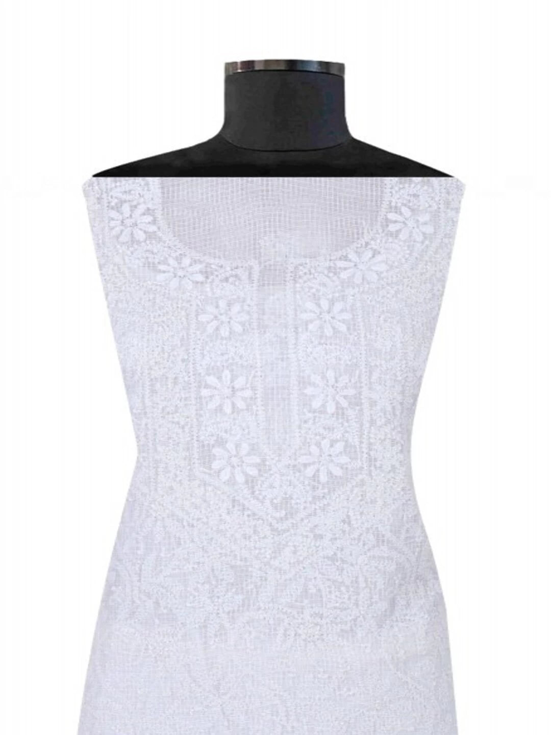 Ada Hand Embroidered White Kota Lucknowi Chikankari Unstitched Kurta Piece 01A172713