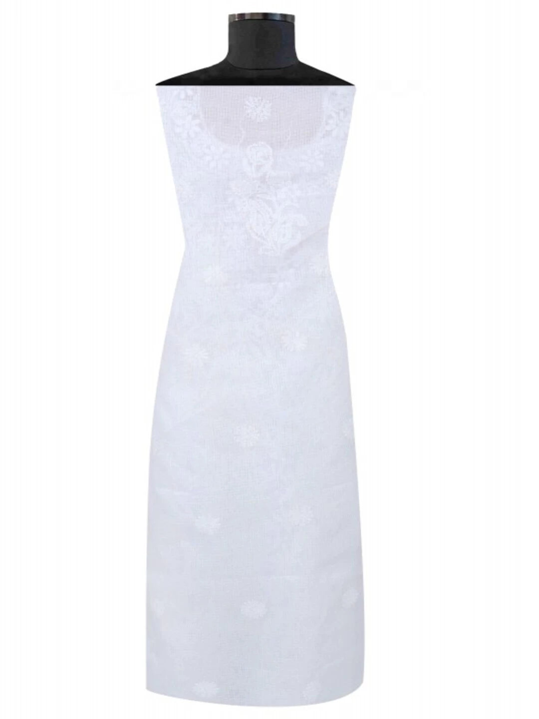 Ada Hand Embroidered White Kota Lucknowi Chikankari Unstitched Kurta Piece 01A172713