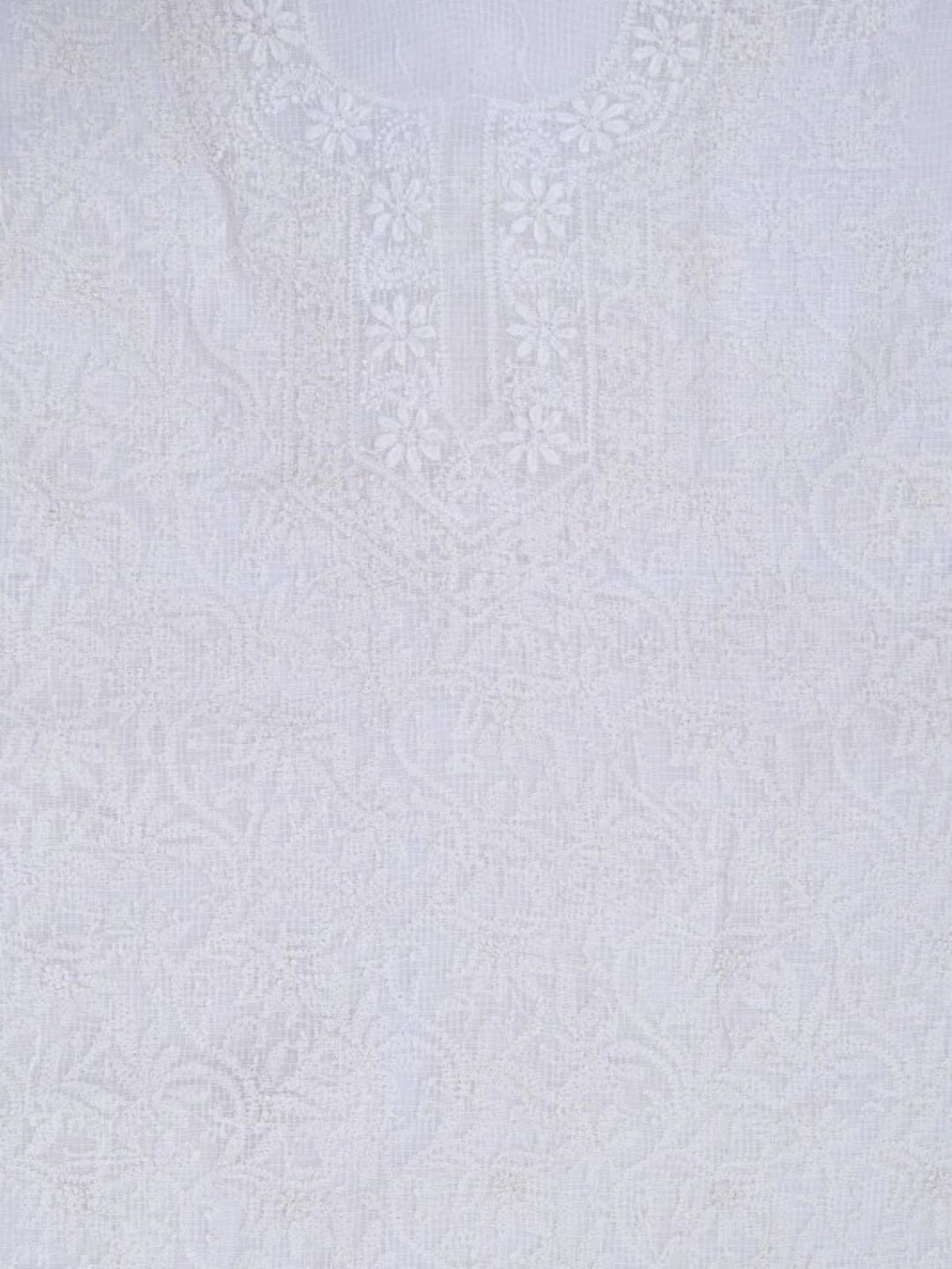 Ada Hand Embroidered White Kota Lucknowi Chikankari Unstitched Kurta Piece 01A172713