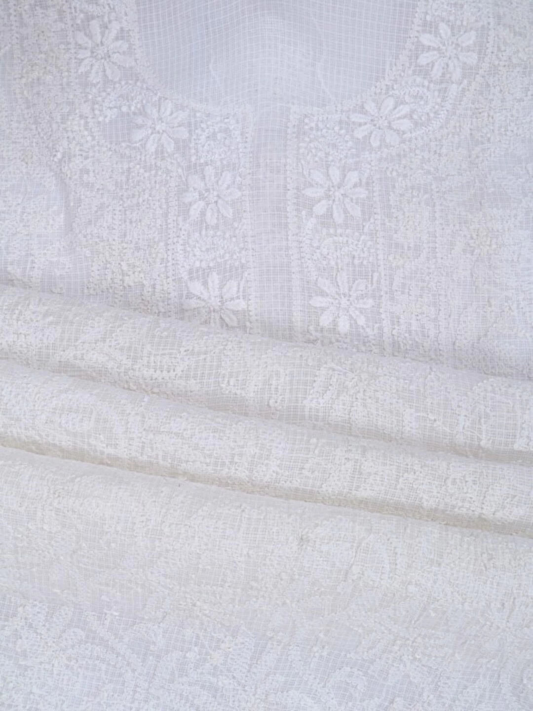 Ada Hand Embroidered White Kota Lucknowi Chikankari Unstitched Kurta Piece 01A172713
