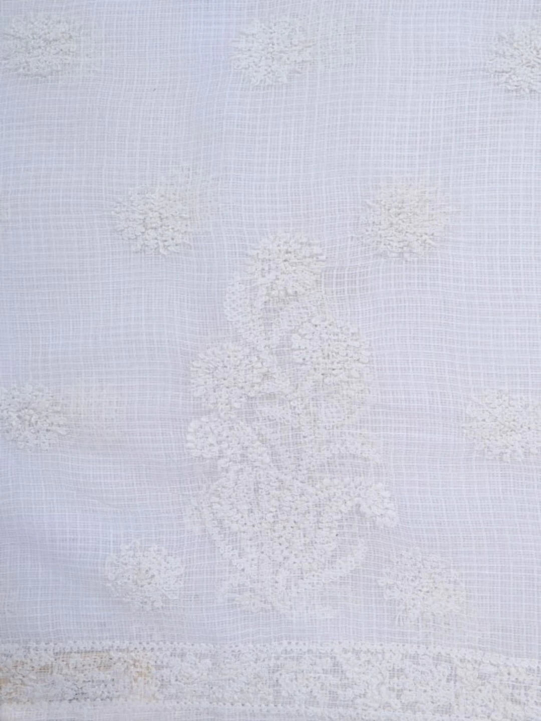 Ada Hand Embroidered White Kota Lucknowi Chikankari Unstitched Kurta Piece 01A172713