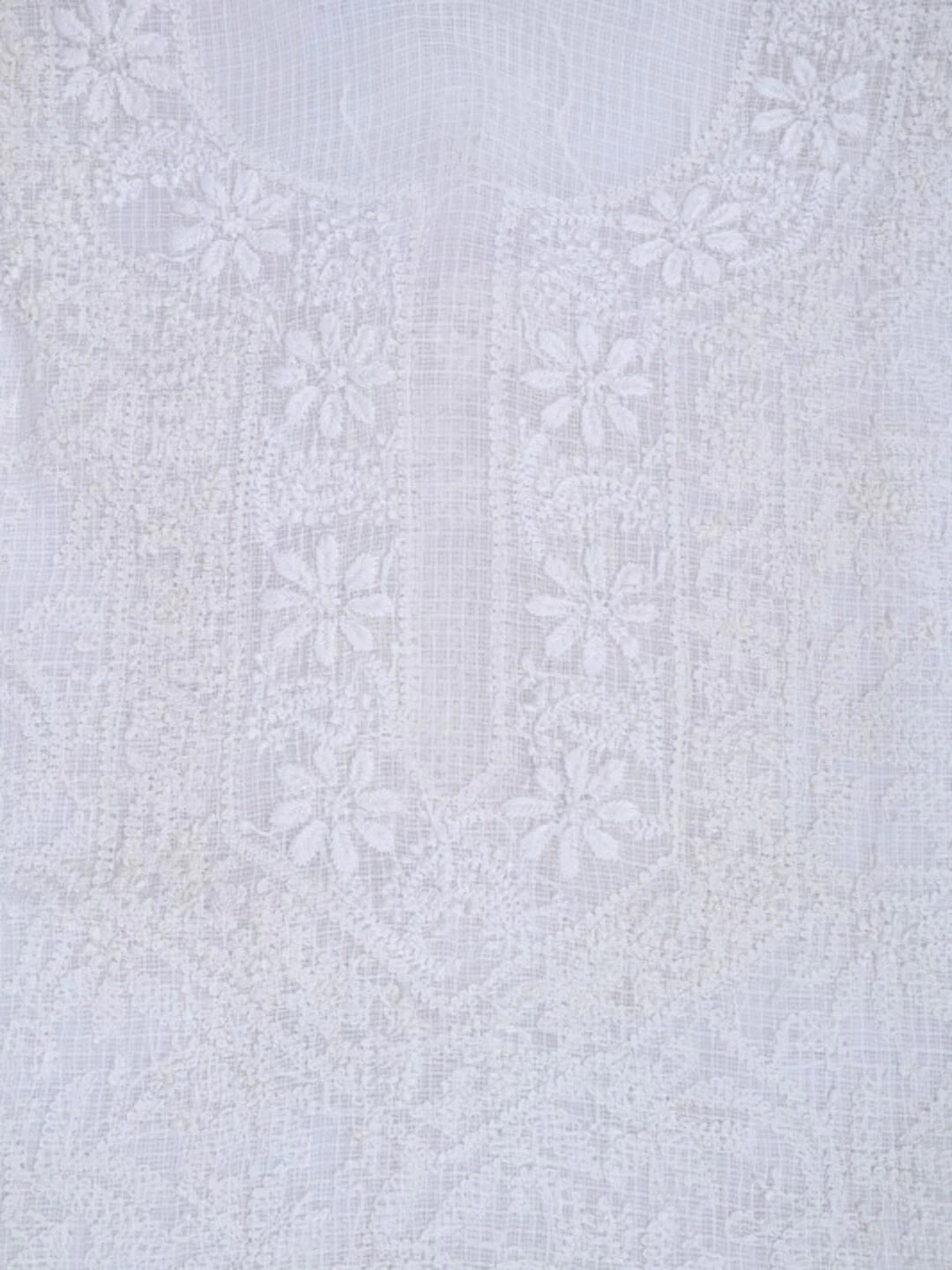 Ada Hand Embroidered White Kota Lucknowi Chikankari Unstitched Kurta Piece 01A172713