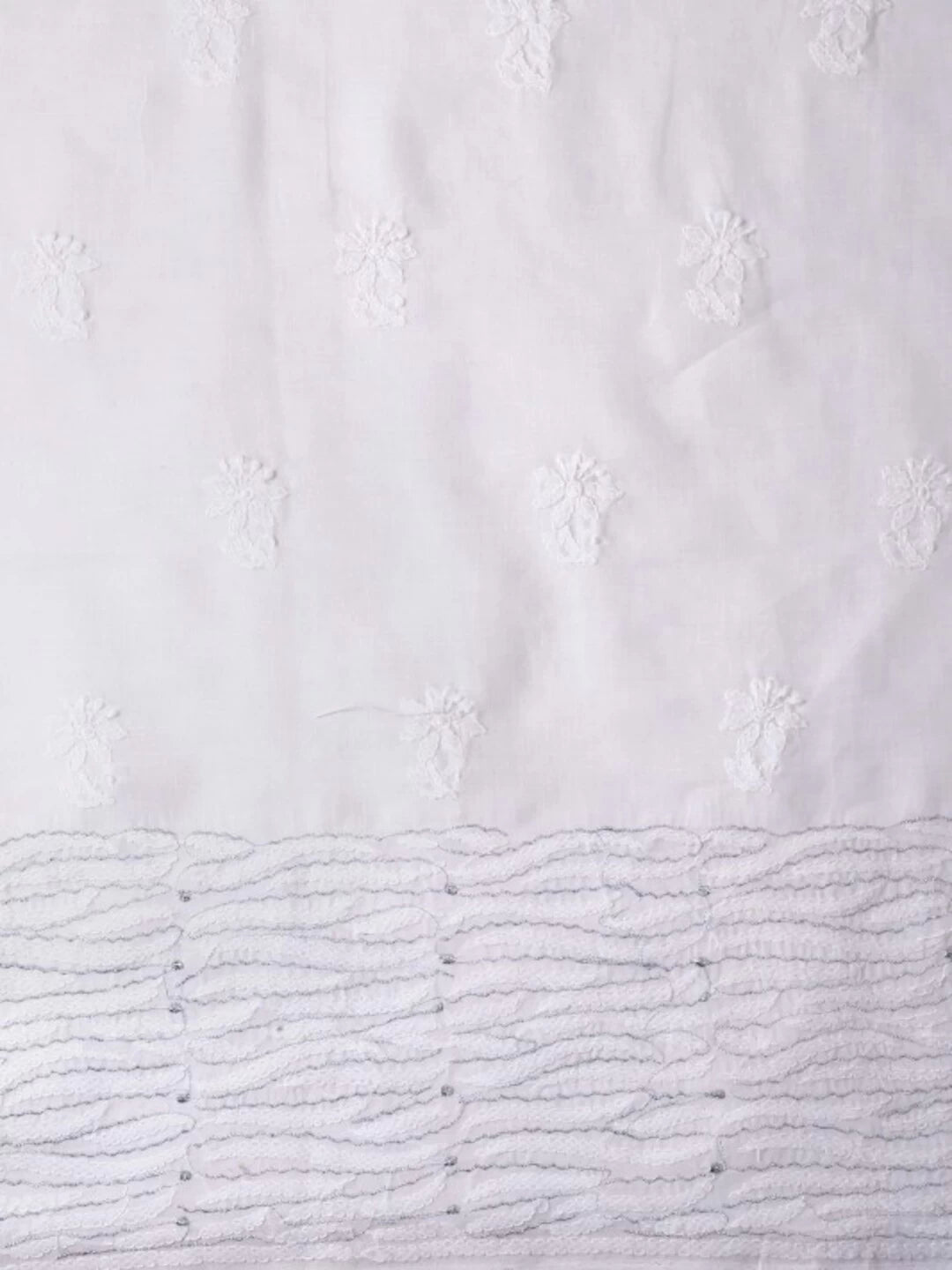 Ada Hand Embroidered White Cotton Chikankari Unstitched Kurta Piece A21127