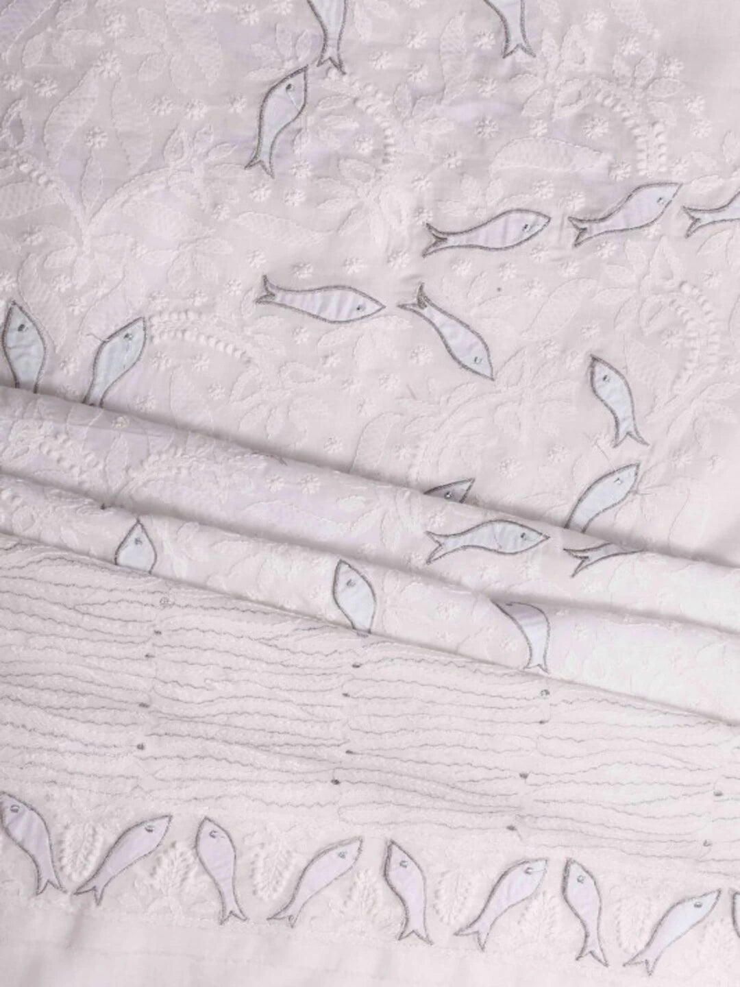 Ada Hand Embroidered White Cotton Chikankari Unstitched Kurta Piece A21127