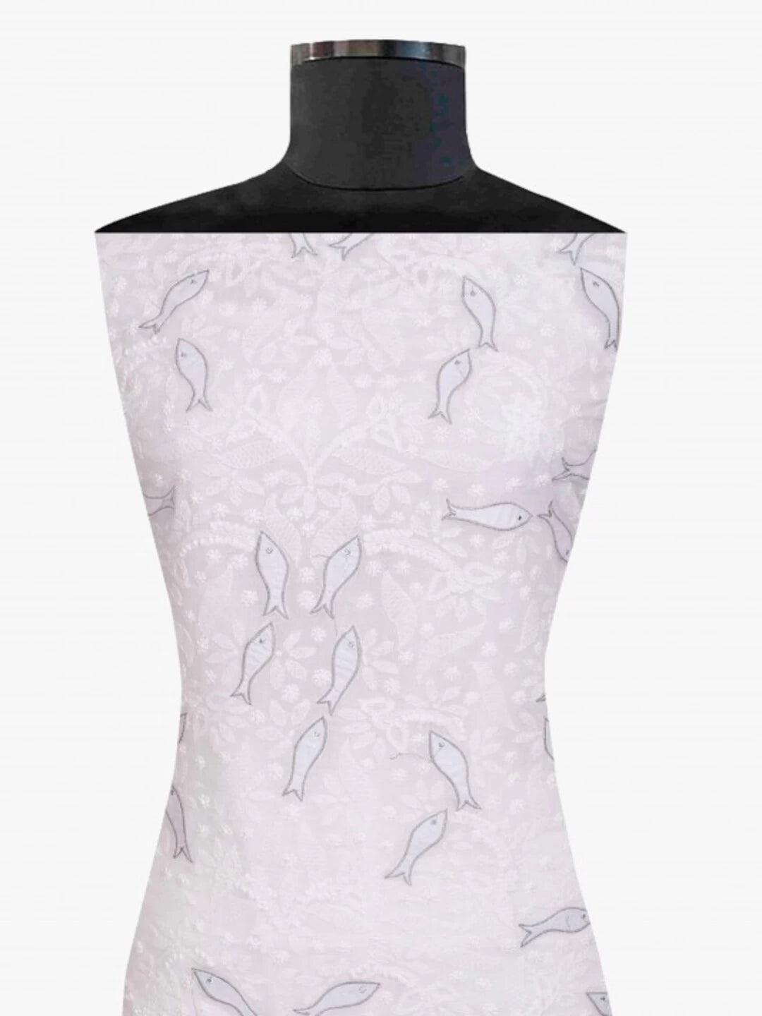 Ada Hand Embroidered White Cotton Chikankari Unstitched Kurta Piece A21127