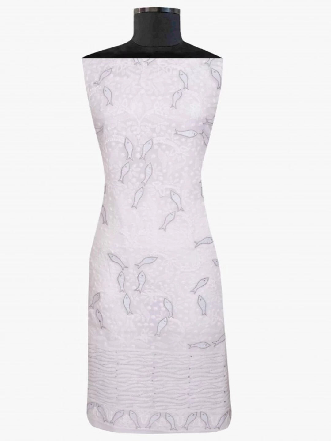 Ada Hand Embroidered White Cotton Chikankari Unstitched Kurta Piece A21127