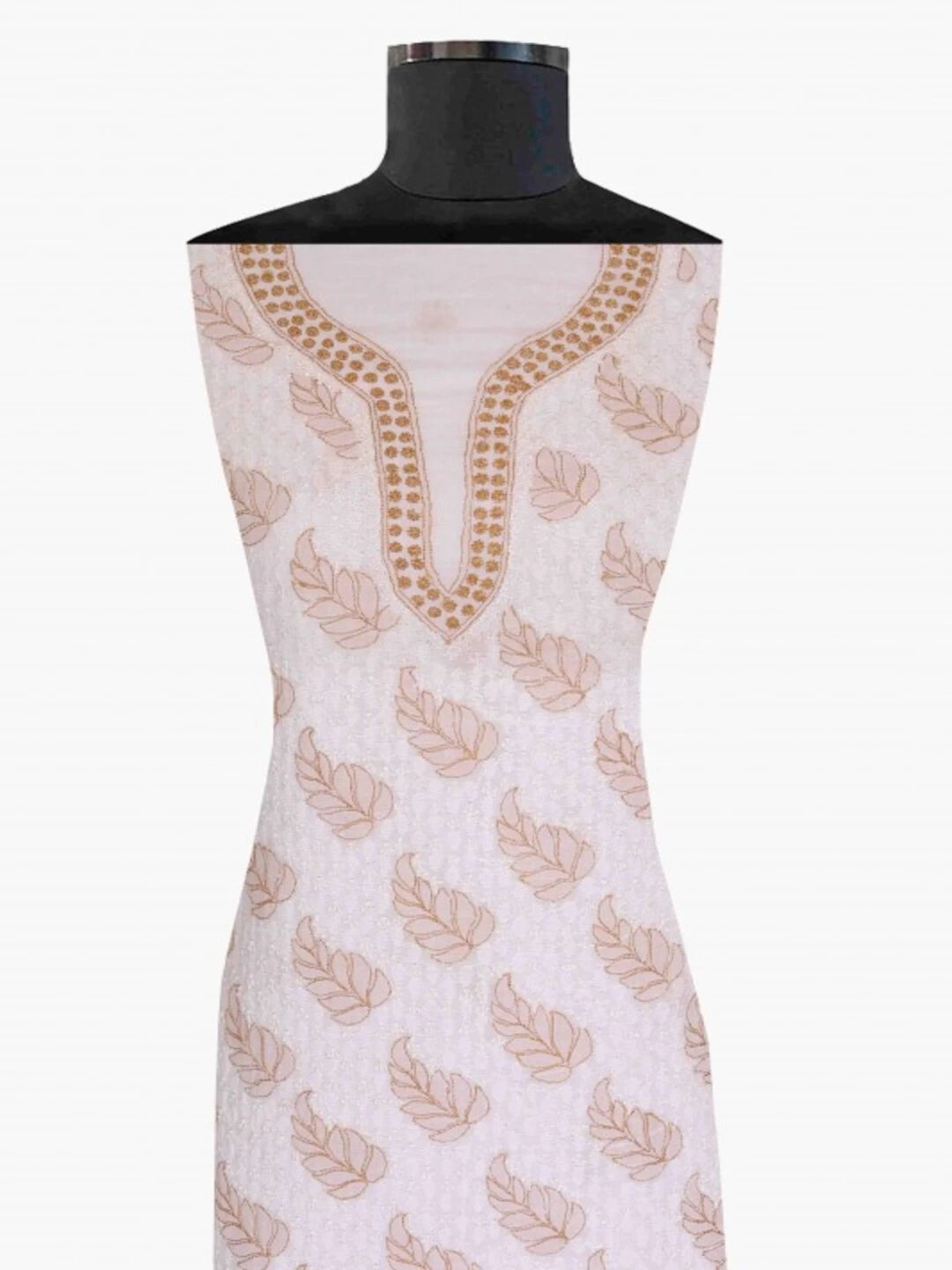 Ada Hand Embroidered White Chanderi Lucknowi Chikankari Unstitched Kurta Piece A37939