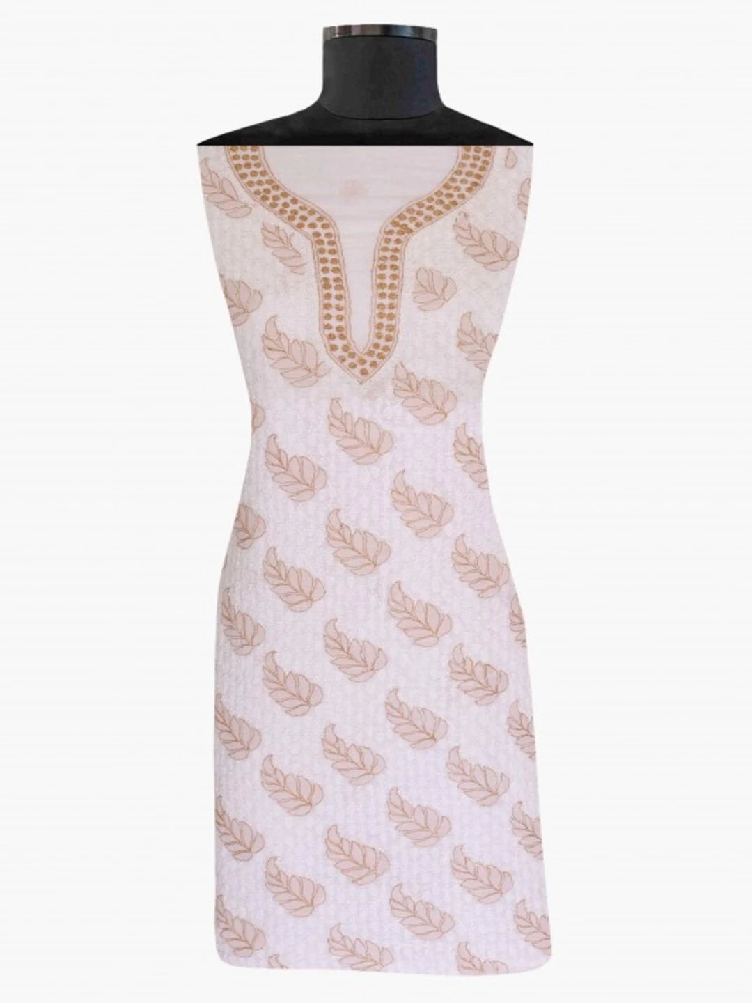 Ada Hand Embroidered White Chanderi Lucknowi Chikankari Unstitched Kurta Piece A37939