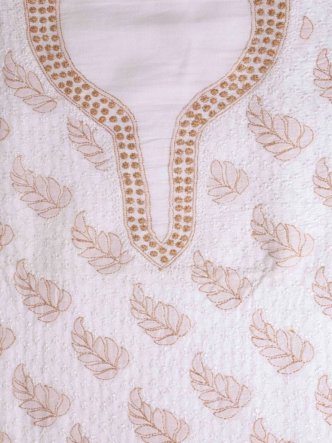 Ada Hand Embroidered White Chanderi Lucknowi Chikankari Unstitched Kurta Piece A37939