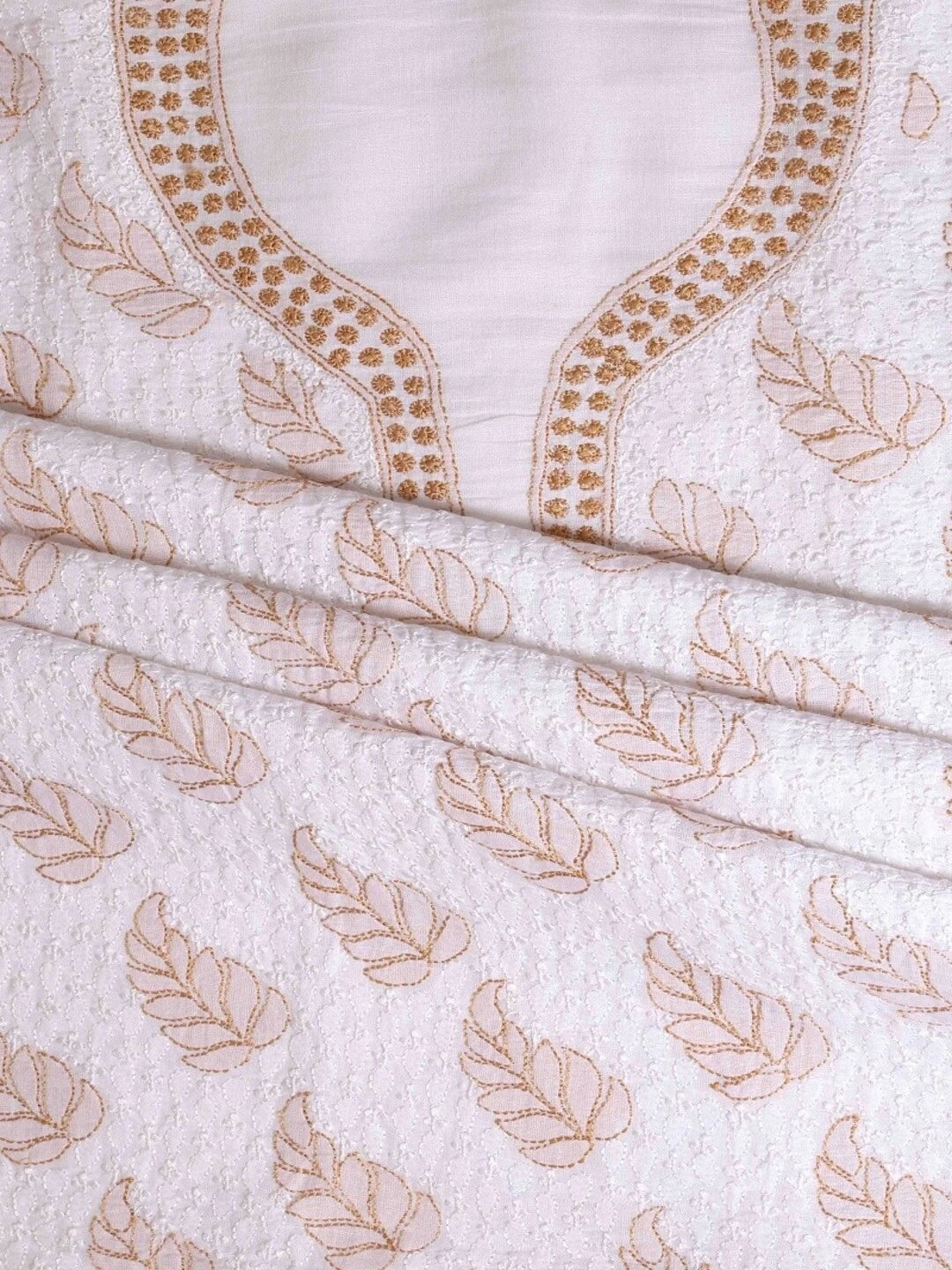 Ada Hand Embroidered White Chanderi Lucknowi Chikankari Unstitched Kurta Piece A37939