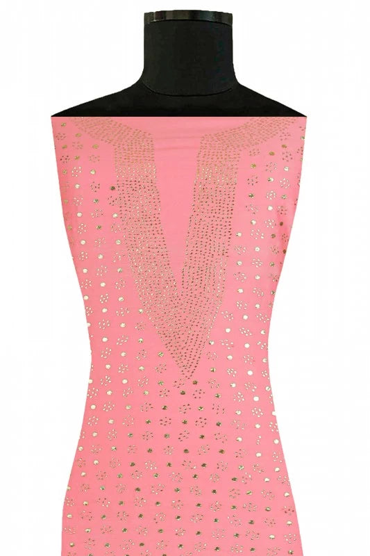 Ada Hand Embroidered Pink Chanderi Lucknowi Chikankari Unstitched Kurta Piece With Muqaish Work A401723
