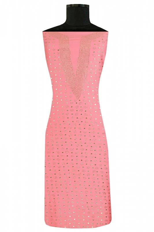 Ada Hand Embroidered Pink Chanderi Lucknowi Chikankari Unstitched Kurta Piece With Muqaish Work A401723