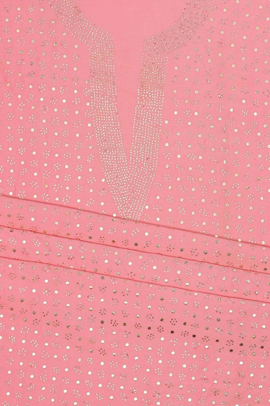 Ada Hand Embroidered Pink Chanderi Lucknowi Chikankari Unstitched Kurta Piece With Muqaish Work A401723