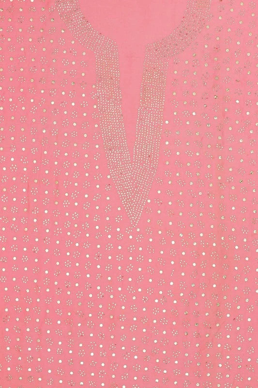 Ada Hand Embroidered Pink Chanderi Lucknowi Chikankari Unstitched Kurta Piece With Muqaish Work A401723