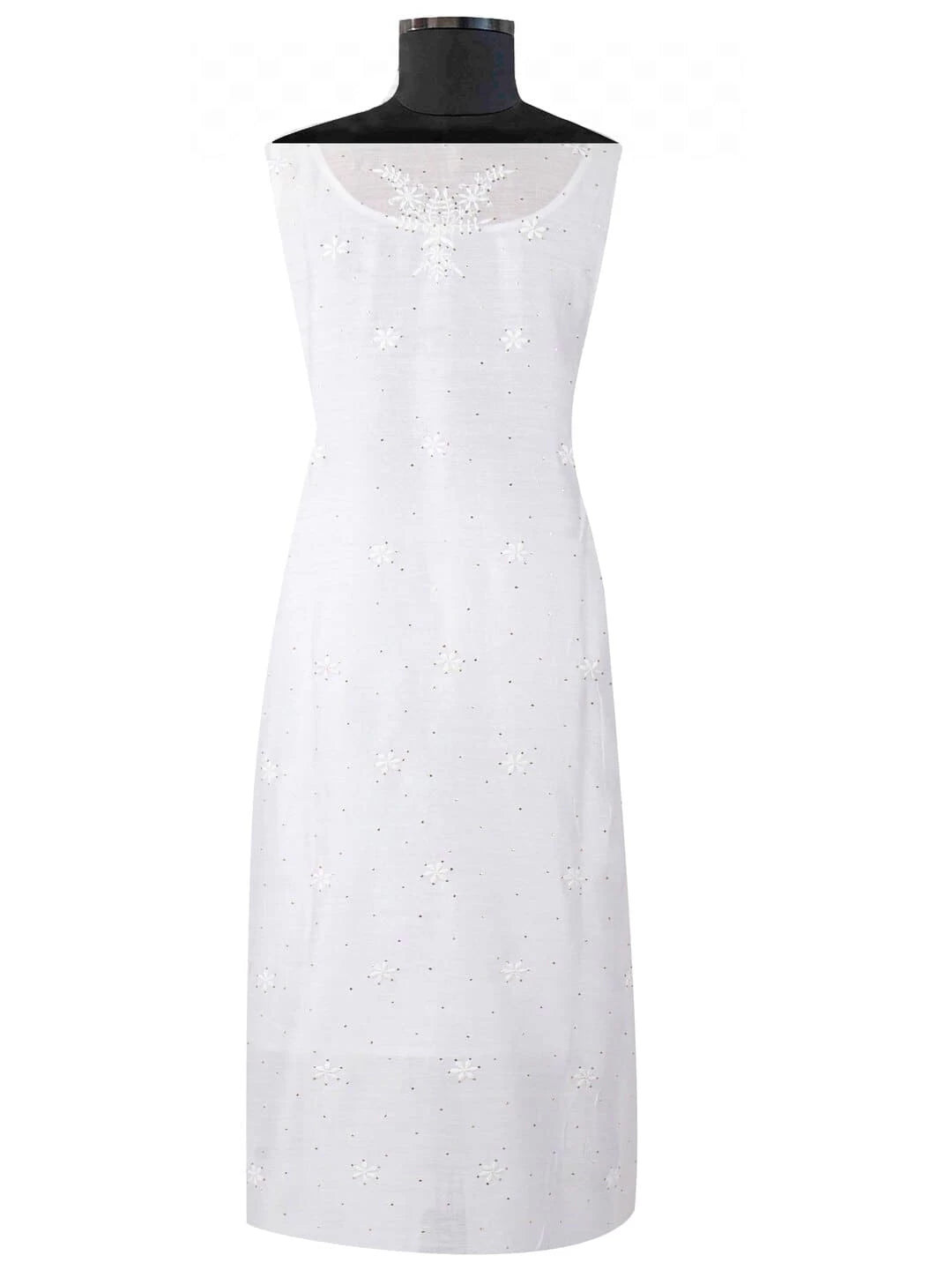 Ada Hand Embroidered White Chanderi Lucknowi Chikankari Semi-stitched Kurta Piece With Muqaish Work A561319
