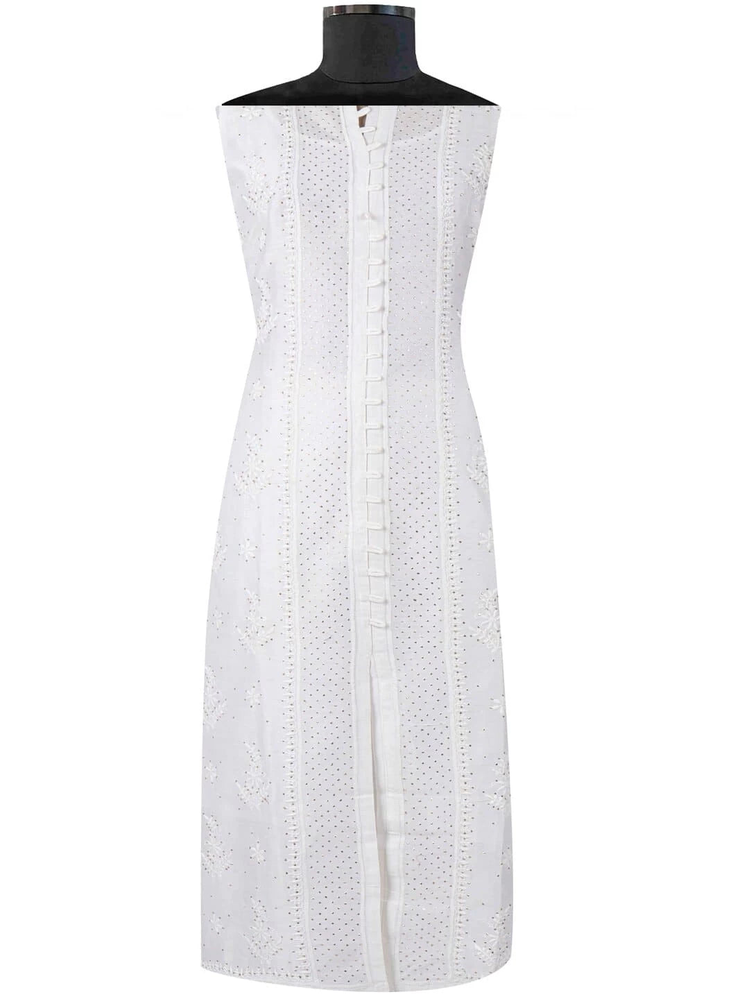 Ada Hand Embroidered White Chanderi Lucknowi Chikankari Semi-stitched Kurta Piece With Muqaish Work A561319