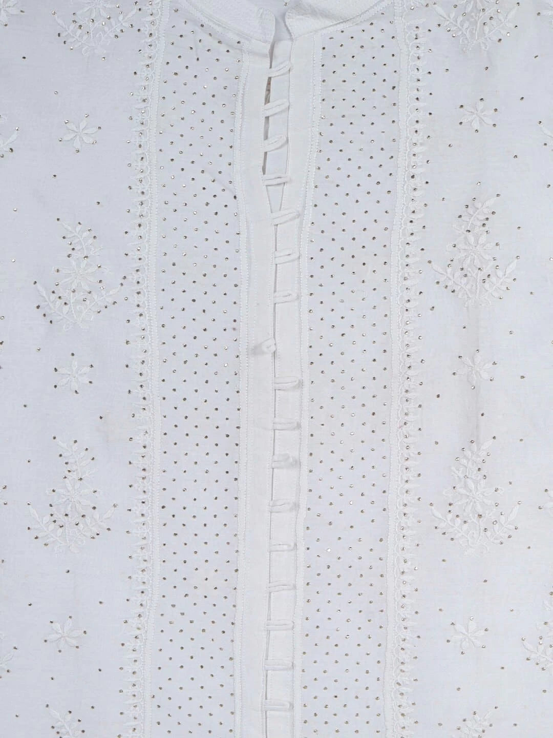 Ada Hand Embroidered White Chanderi Lucknowi Chikankari Semi-stitched Kurta Piece With Muqaish Work A561319