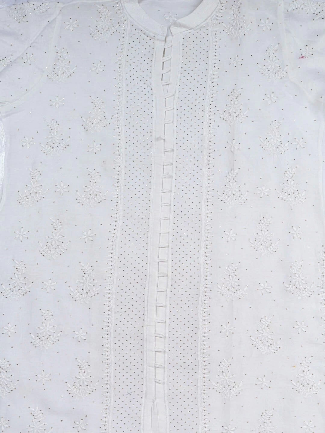 Ada Hand Embroidered White Chanderi Lucknowi Chikankari Semi-stitched Kurta Piece With Muqaish Work A561319
