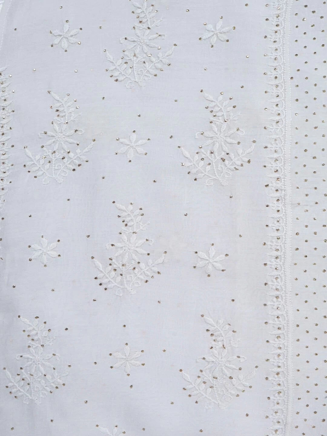 Ada Hand Embroidered White Chanderi Lucknowi Chikankari Semi-stitched Kurta Piece With Muqaish Work A561319