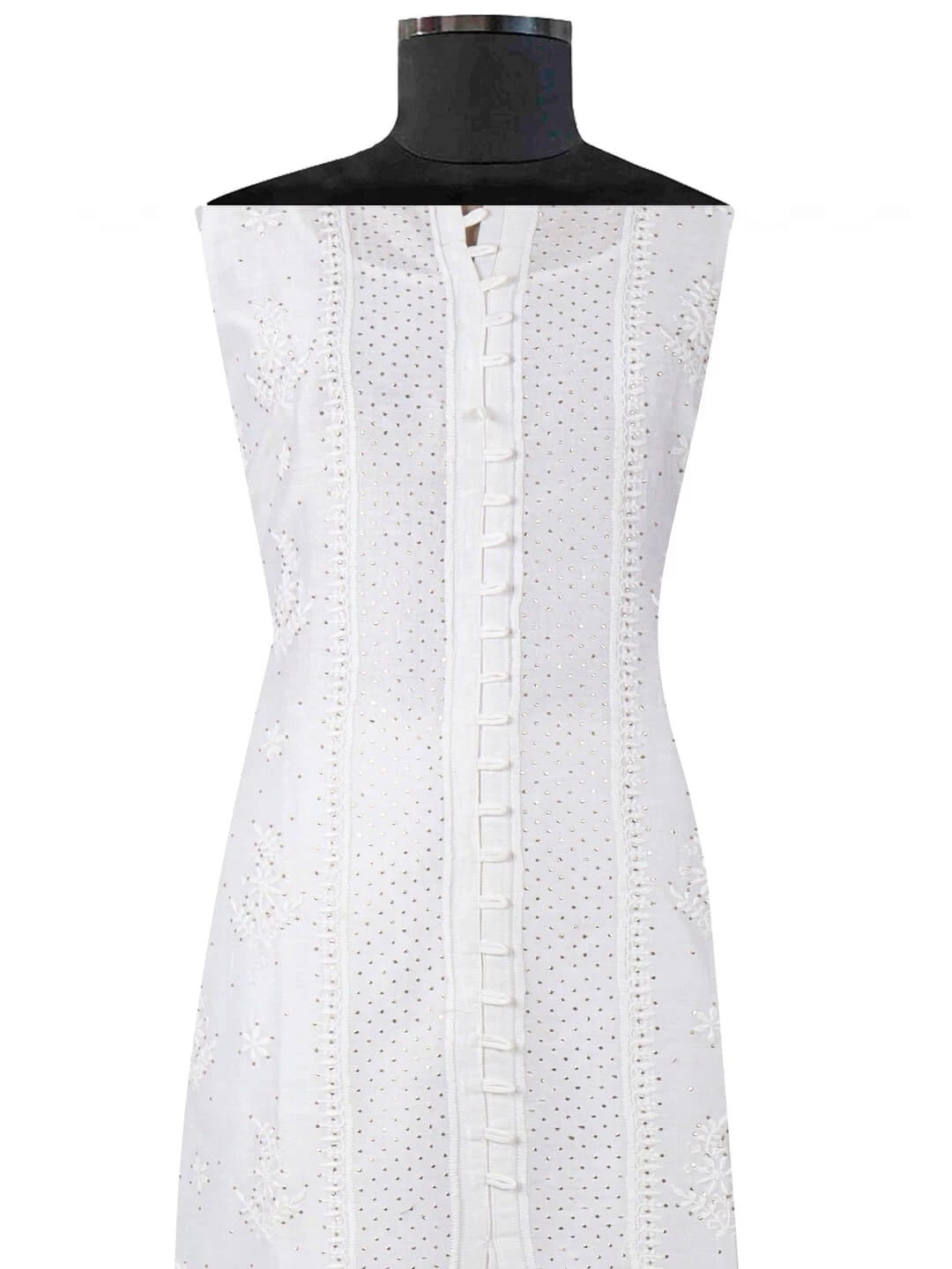 Ada Hand Embroidered White Chanderi Lucknowi Chikankari Semi-stitched Kurta Piece With Muqaish Work A561319