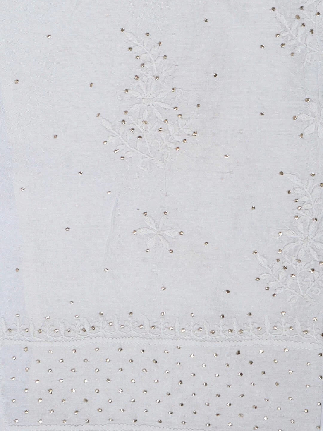 Ada Hand Embroidered White Chanderi Lucknowi Chikankari Semi-stitched Kurta Piece With Muqaish Work A561319