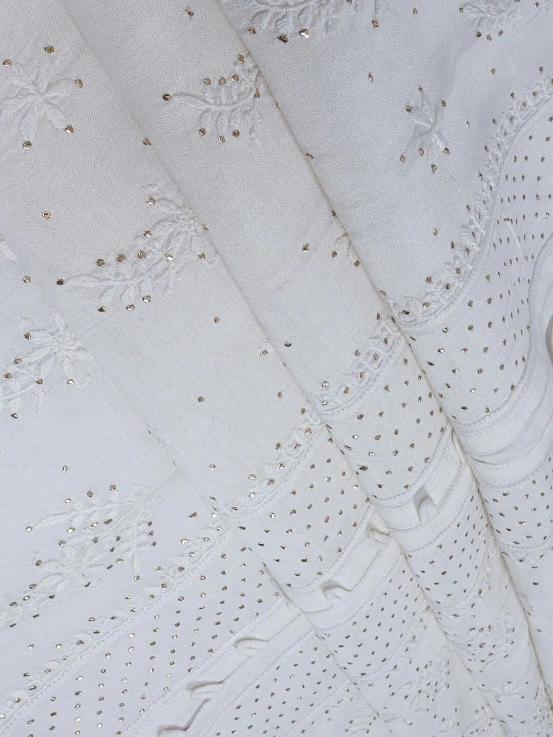 Ada Hand Embroidered White Chanderi Lucknowi Chikankari Semi-stitched Kurta Piece With Muqaish Work A561319