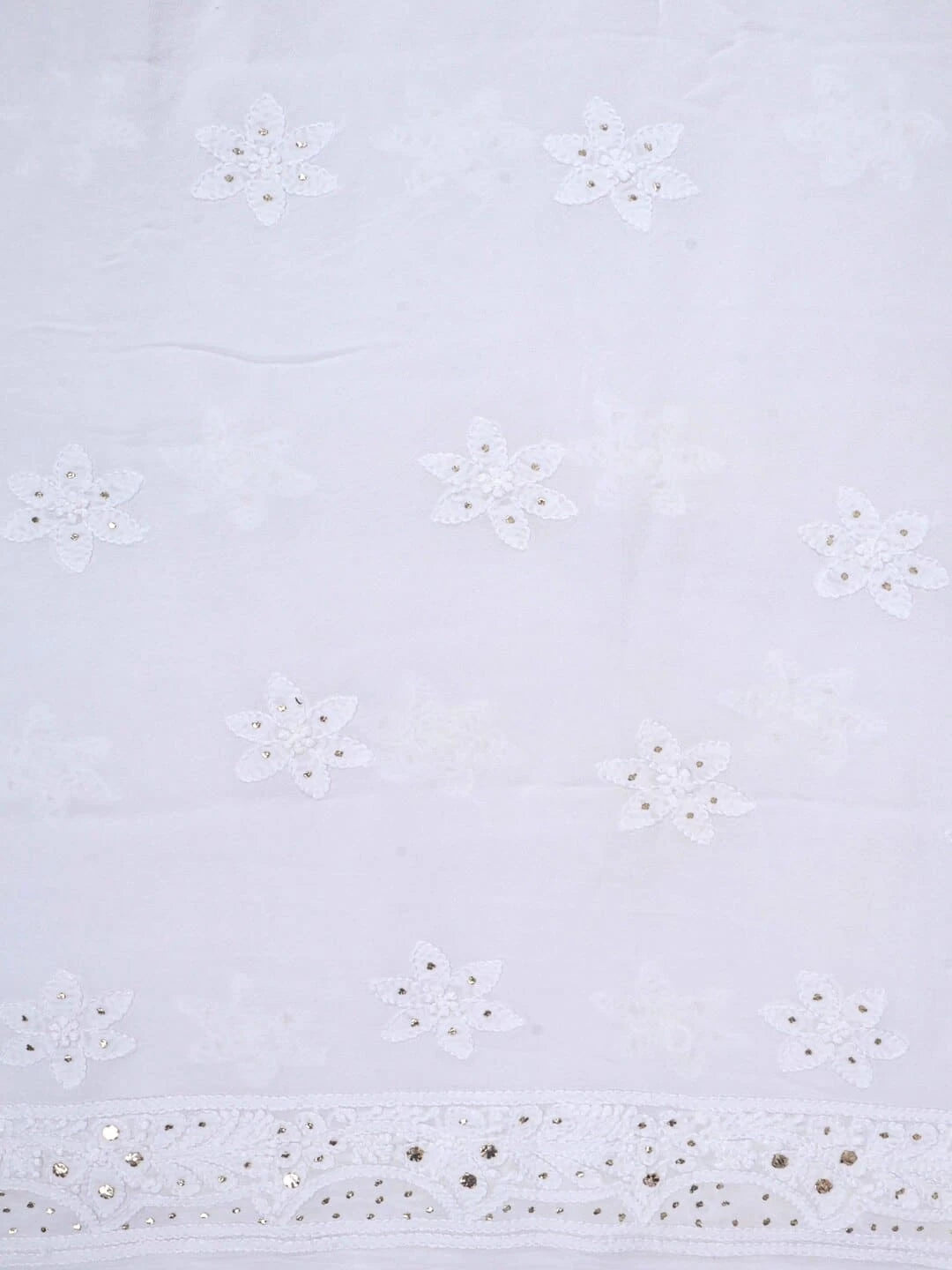 Ada Hand Embroidered White Georgette Lucknowi Chikankari Unstitched Kurta Piece With Muqaish Work 01A154148