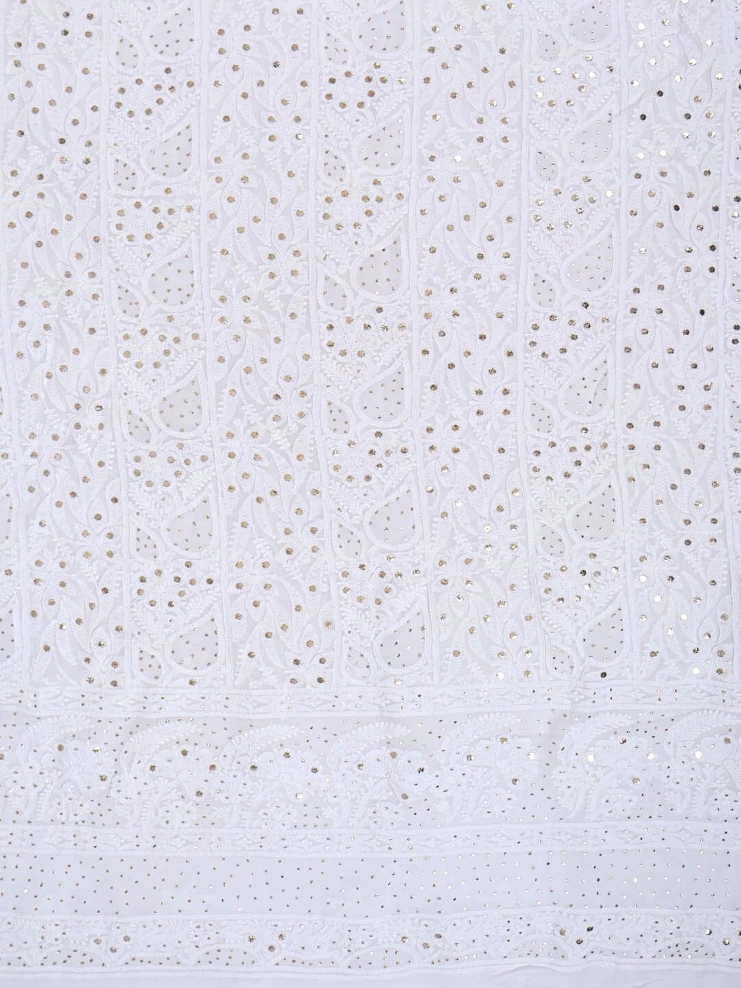 Ada Hand Embroidered White Georgette Lucknowi Chikankari Unstitched Kurta Piece With Muqaish Work 01A154148