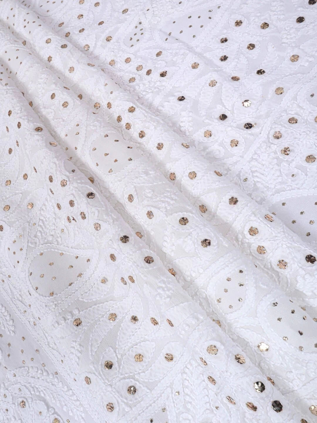 Ada Hand Embroidered White Georgette Lucknowi Chikankari Unstitched Kurta Piece With Muqaish Work 01A154148