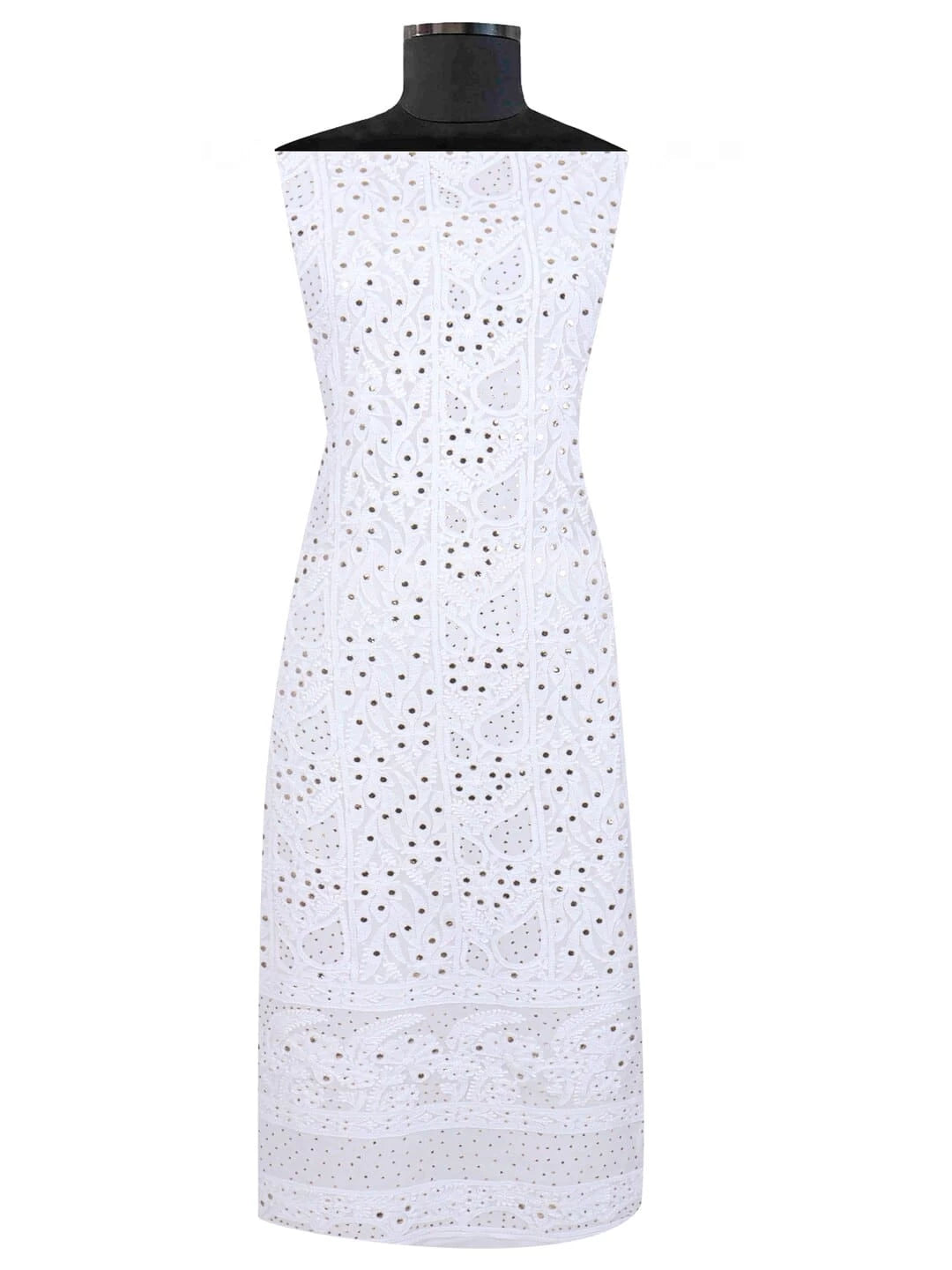 Ada Hand Embroidered White Georgette Lucknowi Chikankari Unstitched Kurta Piece With Muqaish Work 01A154148