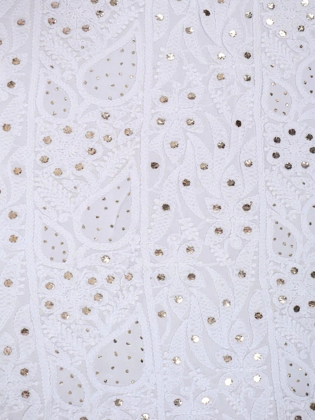 Ada Hand Embroidered White Georgette Lucknowi Chikankari Unstitched Kurta Piece With Muqaish Work 01A154148