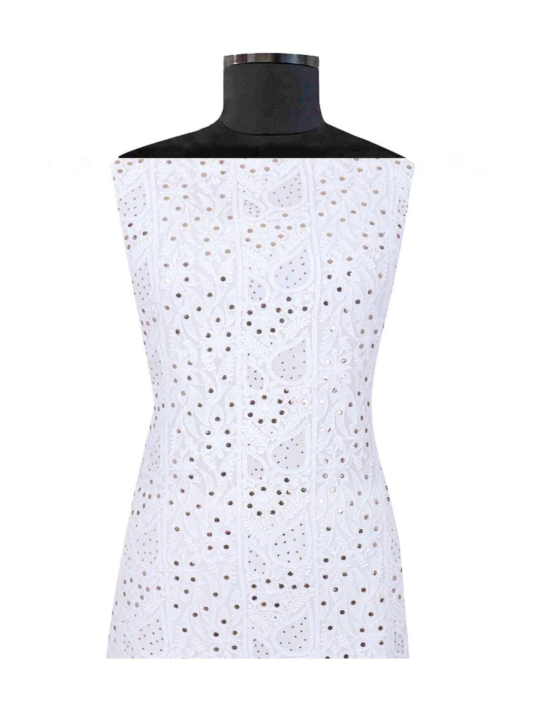 Ada Hand Embroidered White Georgette Lucknowi Chikankari Unstitched Kurta Piece With Muqaish Work 01A154148