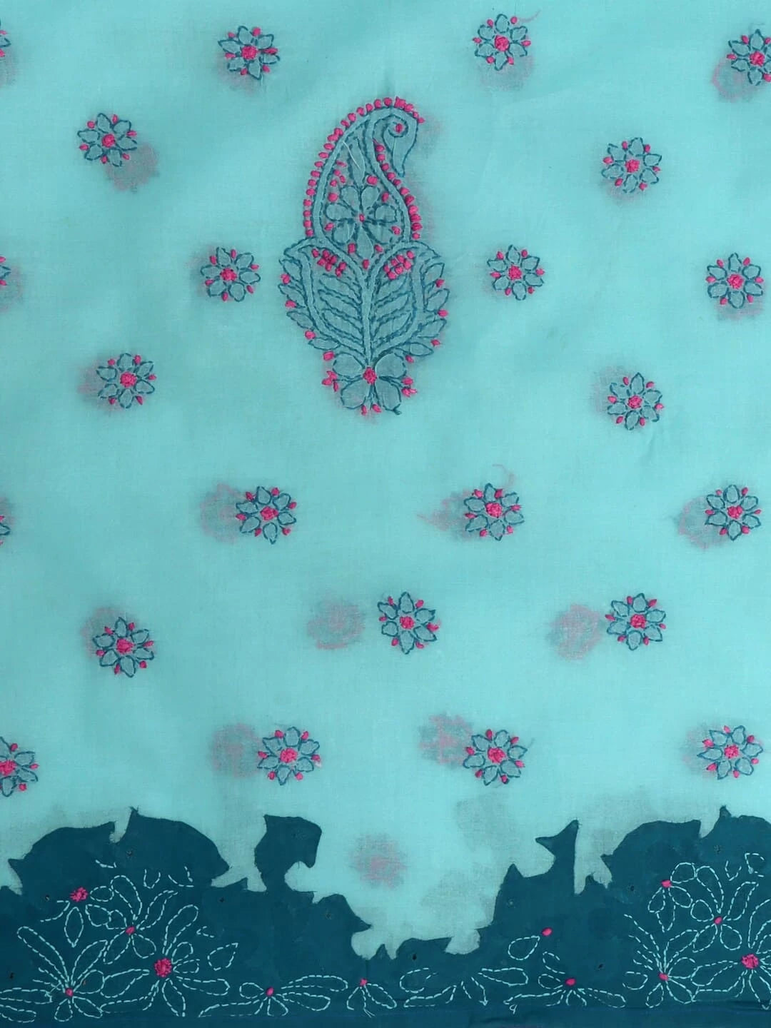 Ada Hand Embroidered Blue Cotton lucknowi Chikankari Unstitched Kurta Piece 01A123948