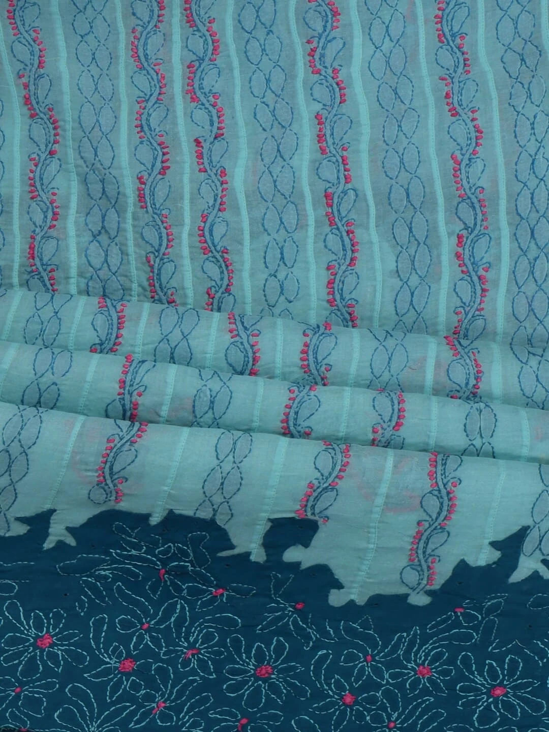 Ada Hand Embroidered Blue Cotton lucknowi Chikankari Unstitched Kurta Piece 01A123948