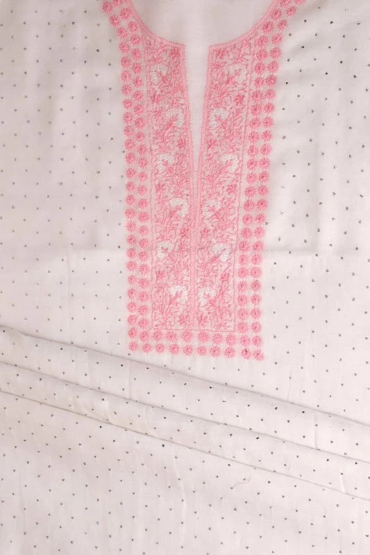 Ada Hand Embroidered Pearl White Chanderi Lucknowi Chikankari Unstitched Kurta Piece With Muqaish Work A618979