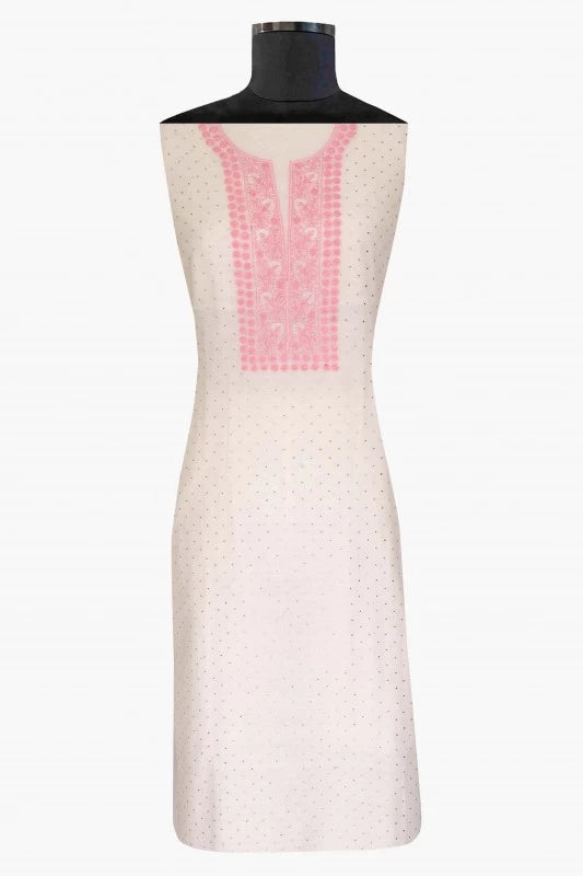 Ada Hand Embroidered Pearl White Chanderi Lucknowi Chikankari Unstitched Kurta Piece With Muqaish Work A618979