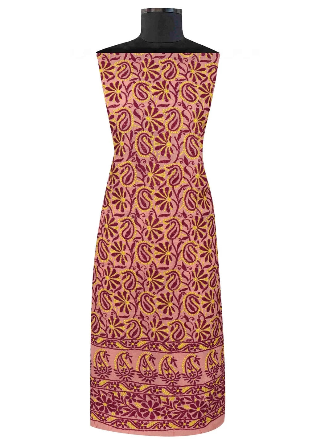 Ada Hand Embroidered Peach Cotton Lucknowi Chikankari Unstitched Kurta Piece 01A164267