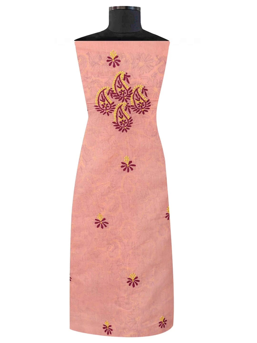 Ada Hand Embroidered Peach Cotton Lucknowi Chikankari Unstitched Kurta Piece 01A164267