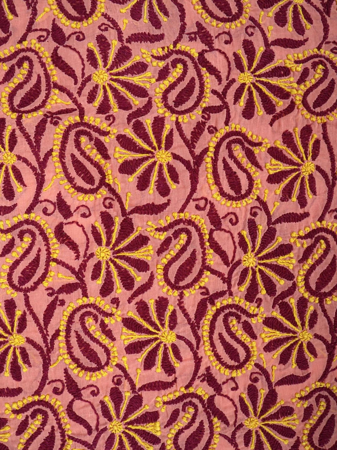 Ada Hand Embroidered Peach Cotton Lucknowi Chikankari Unstitched Kurta Piece 01A164267