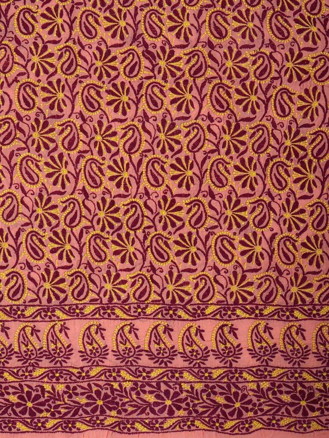 Ada Hand Embroidered Peach Cotton Lucknowi Chikankari Unstitched Kurta Piece 01A164267