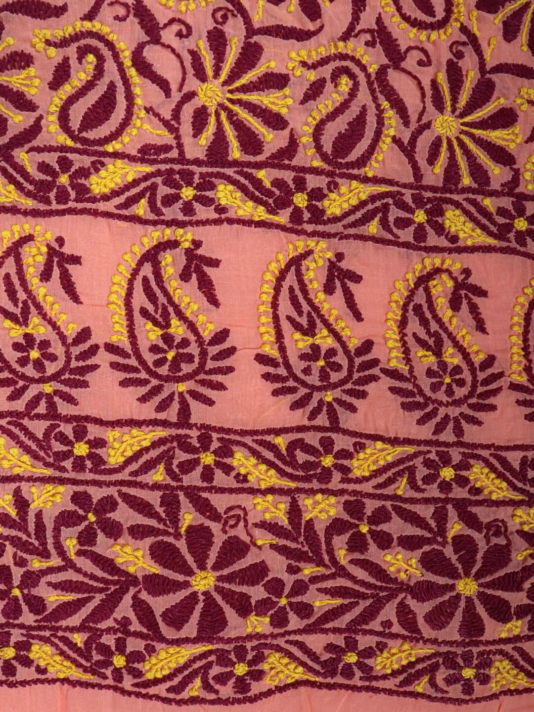 Ada Hand Embroidered Peach Cotton Lucknowi Chikankari Unstitched Kurta Piece 01A164267