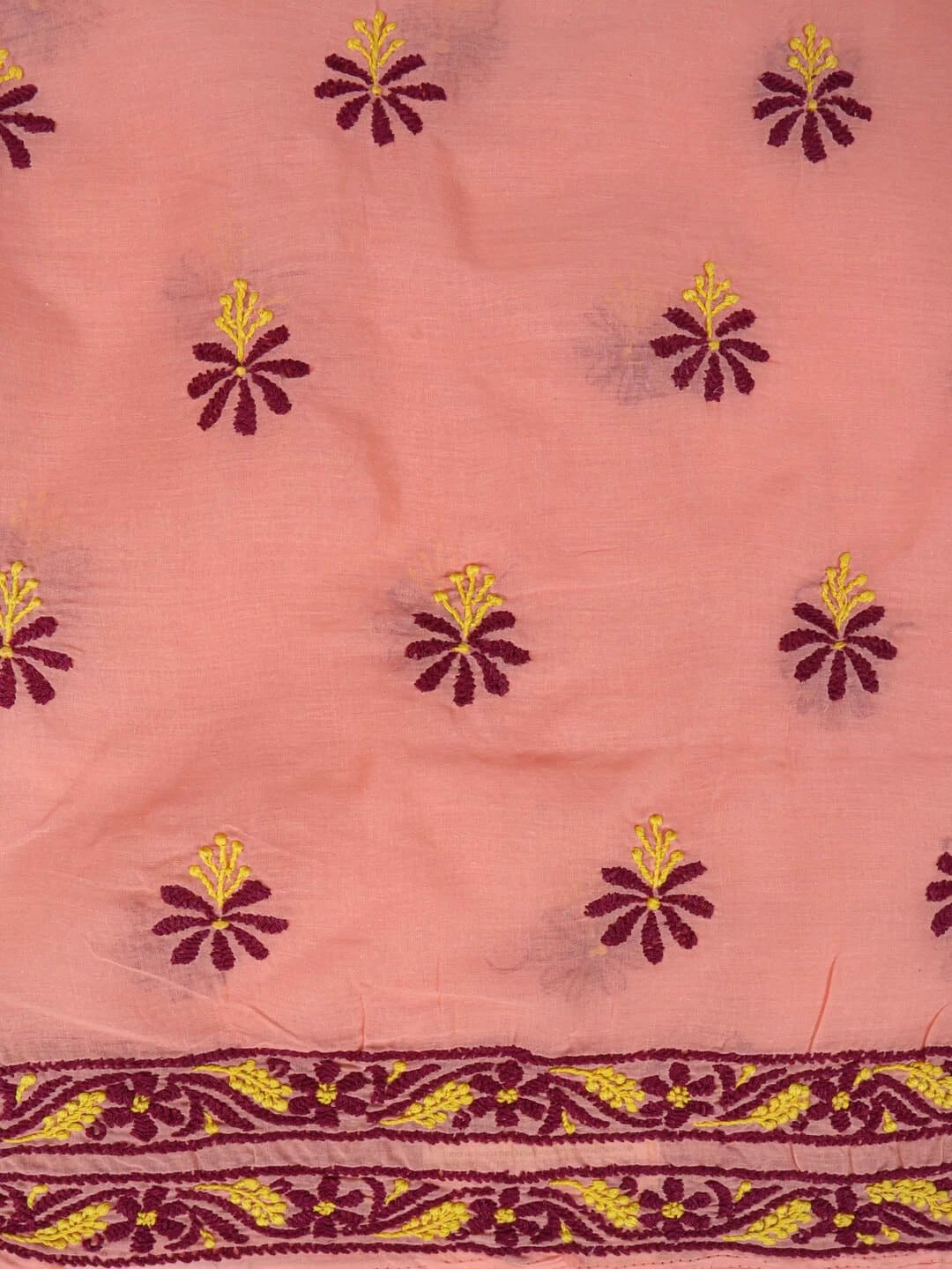 Ada Hand Embroidered Peach Cotton Lucknowi Chikankari Unstitched Kurta Piece 01A164267