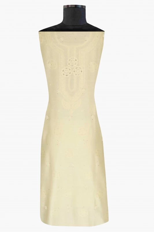 Ada Hand Embroidered Lemon Chanderi Lucknowi Chikankari Unstitched Kurta Piece With Muqaish Work A599619