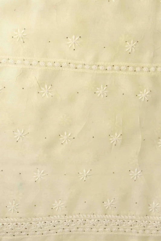 Ada Hand Embroidered Lemon Chanderi Lucknowi Chikankari Unstitched Kurta Piece With Muqaish Work A599619