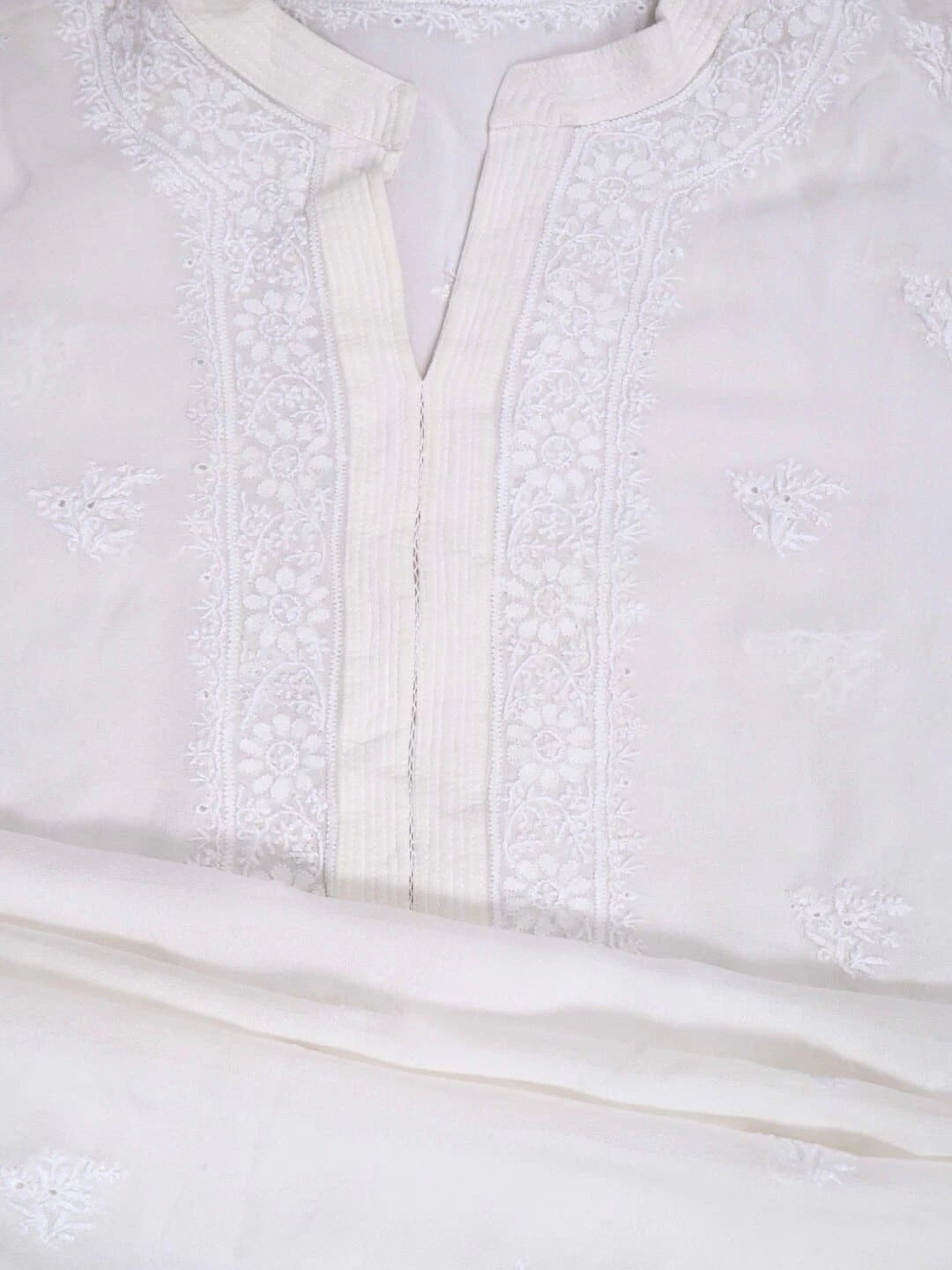 Ada Hand Embroidered White Pure Georgette Lucknowi Chikankari Semi-Stitched Kurta Piece A484763