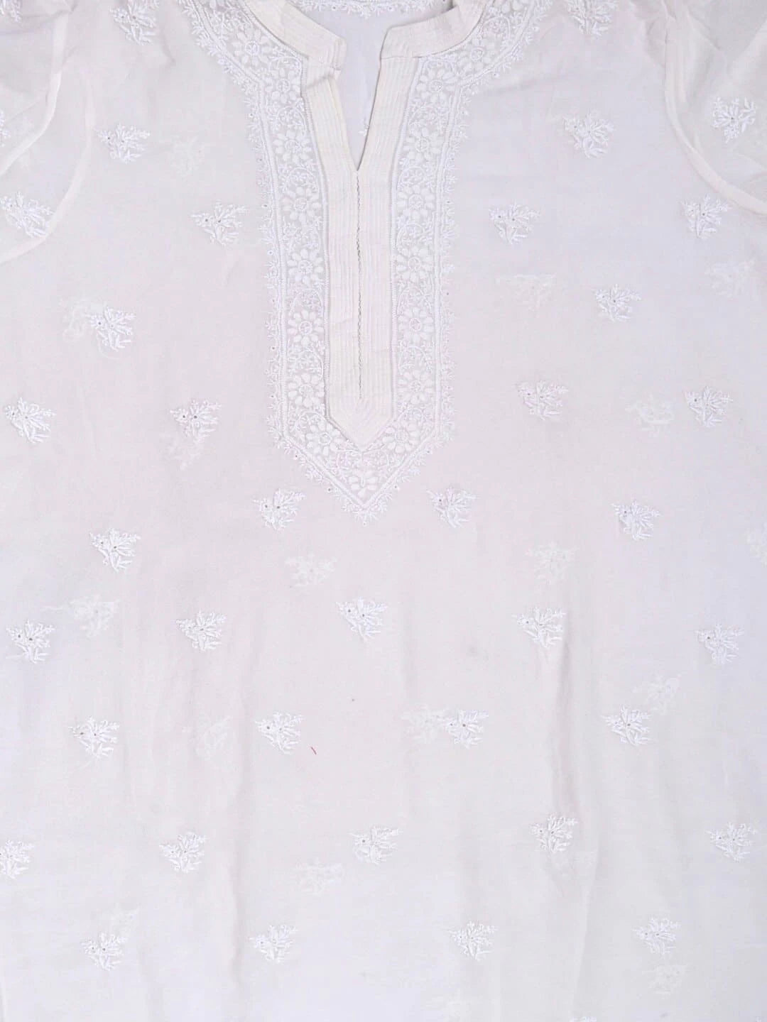 Ada Hand Embroidered White Pure Georgette Lucknowi Chikankari Semi-Stitched Kurta Piece A484763